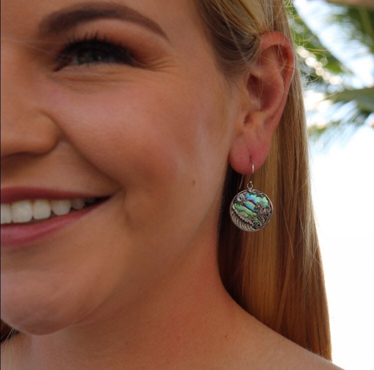 Seahorse Wave Earrings | Blue Topaz | Paua Shell | Sterling Silver | Ocean | Beach | Gift | Jewelry | Handmade | Unique