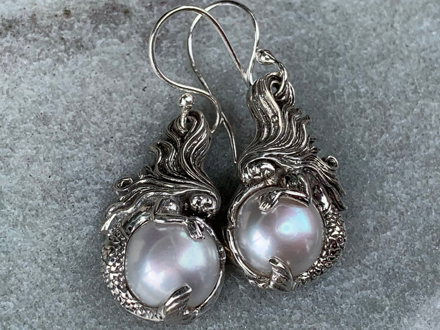 Mermaid White Mabe Pearl Silver Earrings