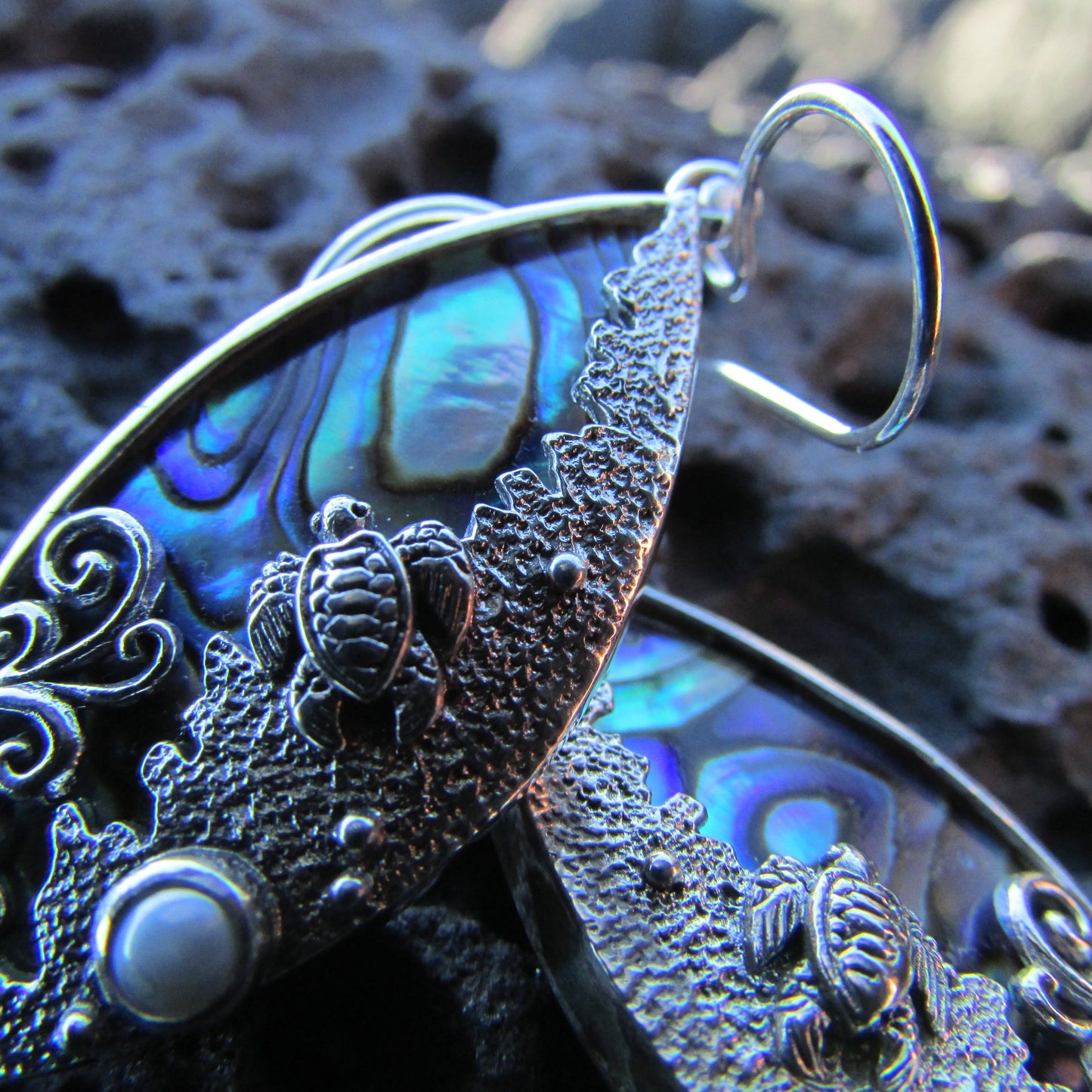 Sea Turtle Wave Earrings | Paua Abalone Shell | Sterling Silver | Ocean | Beach | Gift | Jewelry | Handmade | Unique