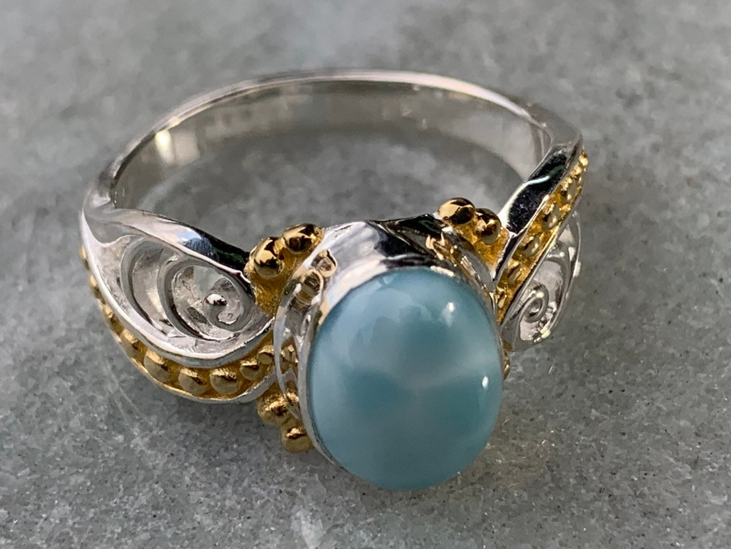 Larimar Wave Ring. Gold, Silver.