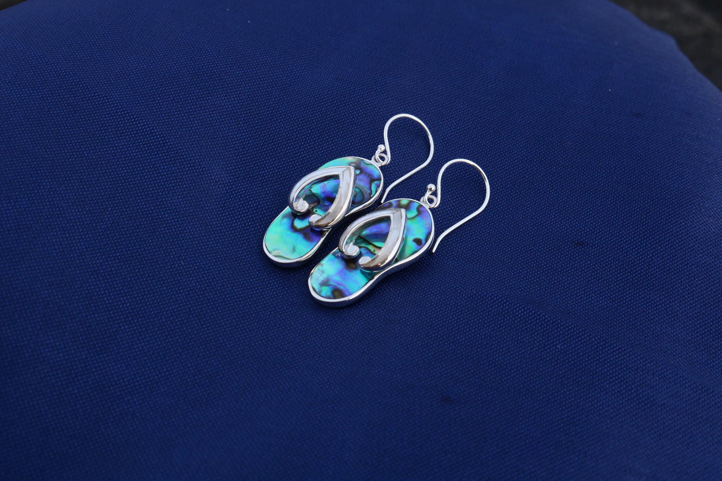 Beach Slippers Flip Flops Charm Earrings. Sterling Silver, Mother of Pearl, Abalone Shell.