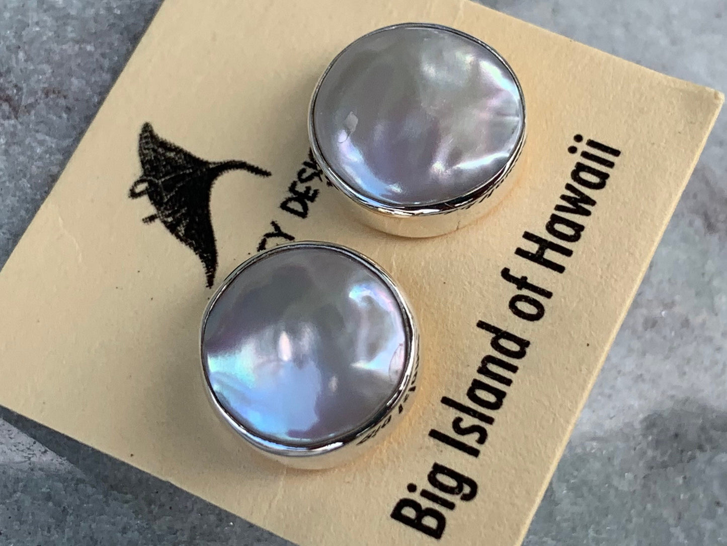 Coin Pearl Earrings Stud. Sterling Silver.