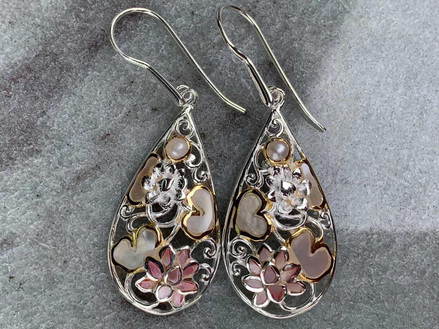 Pink Lotus Flower Teardrop Shell Earrings