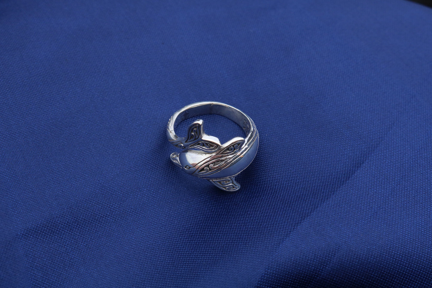 Dolphin Ring Tribal Polynesian Tattoo Design Naia. Sterling Silver.