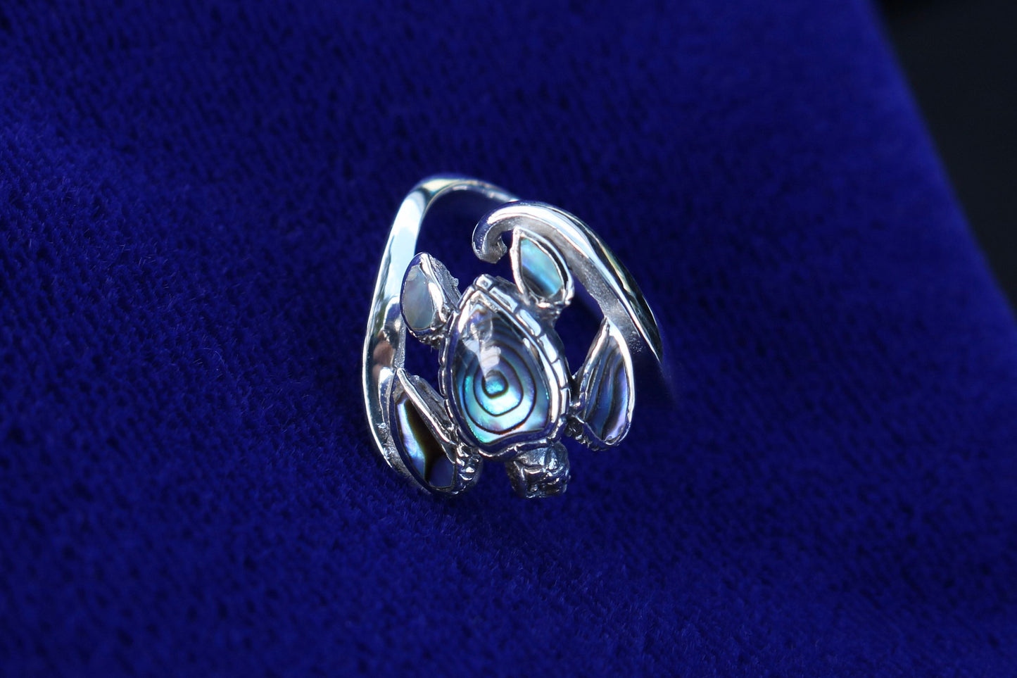 Turtle Ring Hawaiian Honu. Abalone Paua Shell. Sterling Silver.