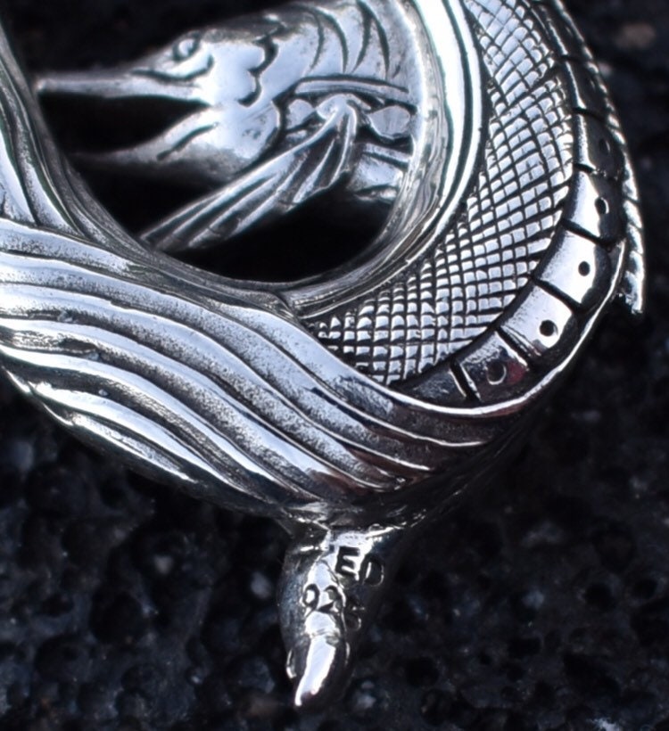 Fishing Hook Necklace Pendant with Marlin. Sterling Silver.