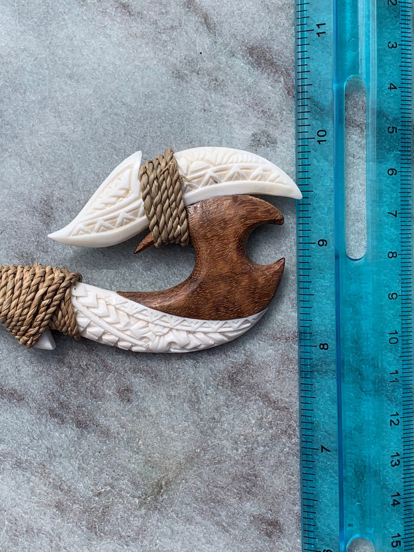 Hawaiian Maui Makau Traditional Native Fish Hook Necklace Pendant. Wood and bone carved.