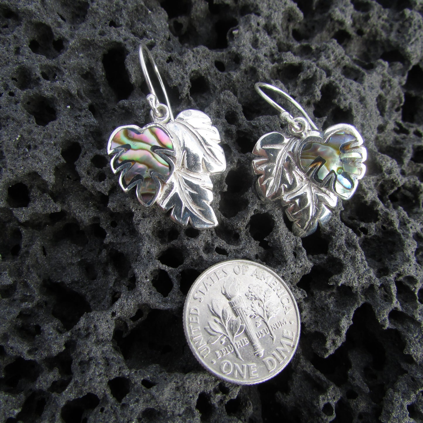 Monstera Leaf Earrings | Paua Shell | Sterling Silver | Ocean | Beach | Gift | Jewelry | Handmade | Unique