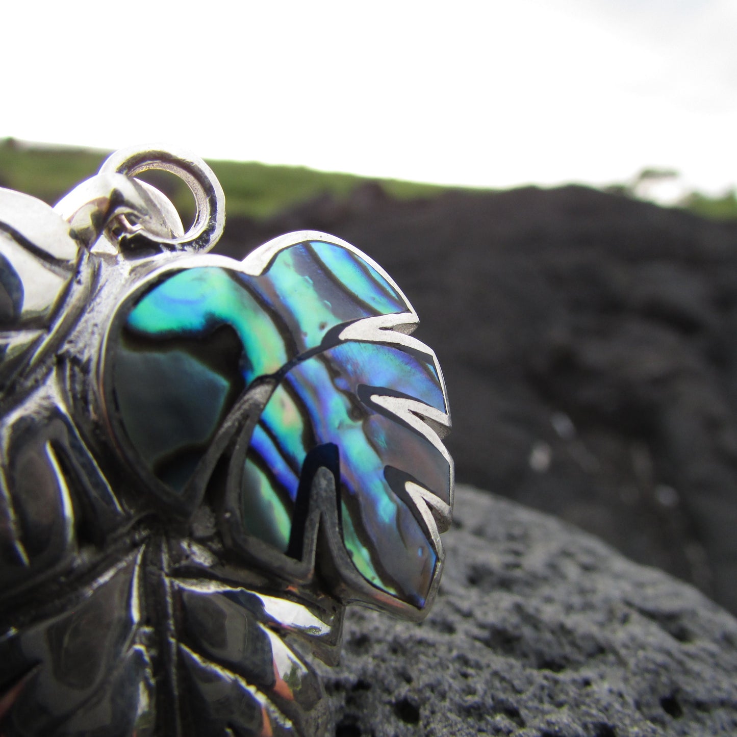 Monstera Leaf Flower Pendant Necklace | Paua Abalone Shell | Sterling Silver | Gift | Jewelry | Handmade | Unique