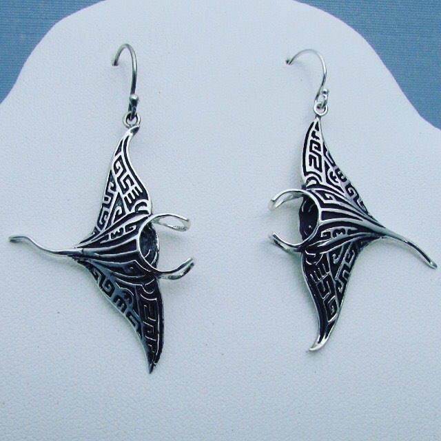 Manta Ray Earrings Large | Sterling Silver | Ocean | Beach | Gift | Jewelry | Handmade | Unique