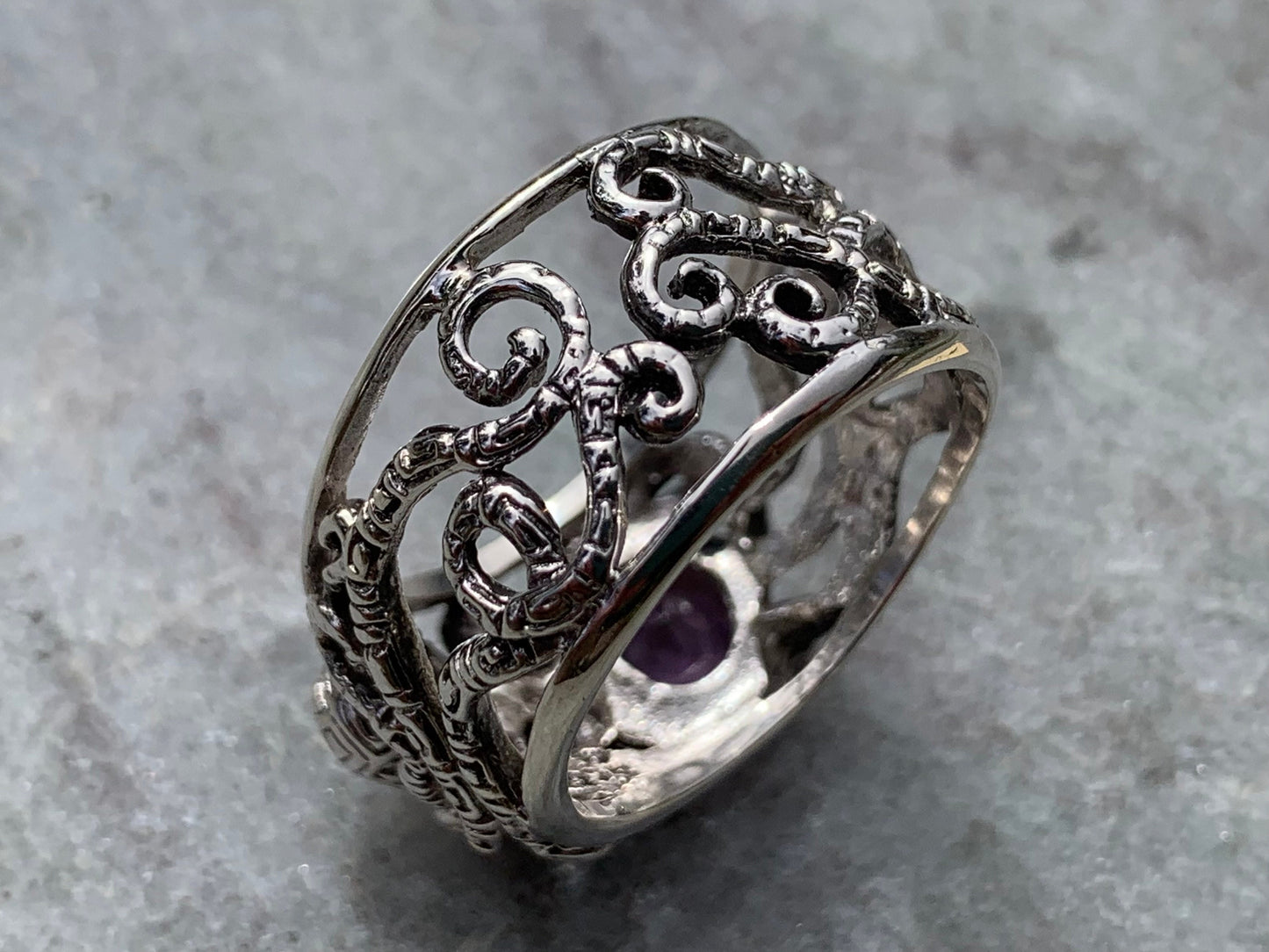 Octopus Ring. Amethyst, Sterling Silver.