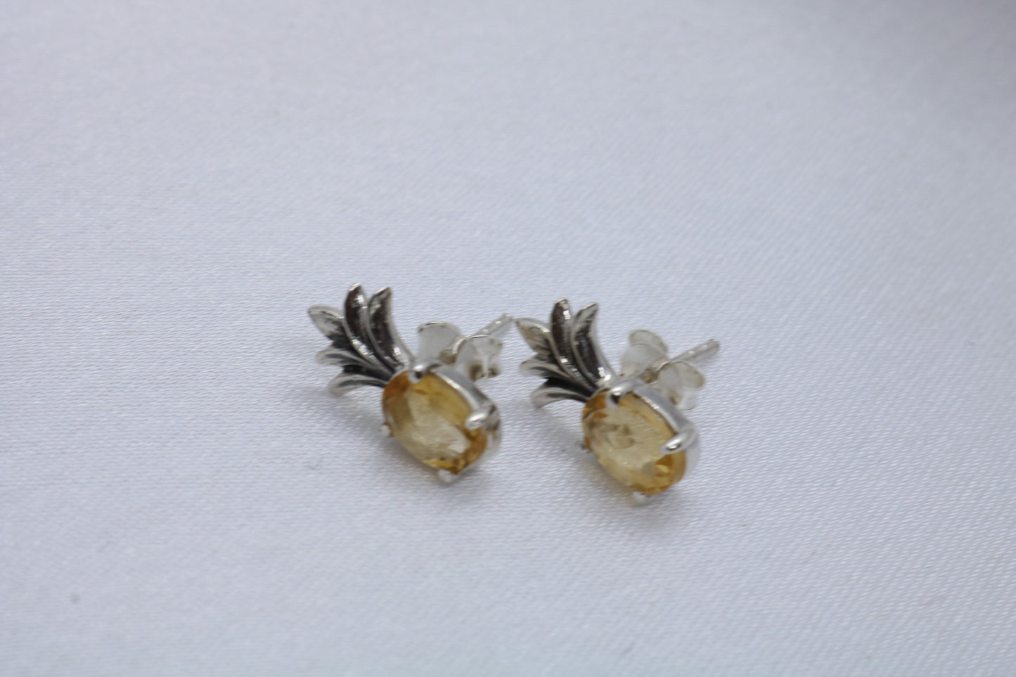 Pineapple citrine stud earrings. Sterling silver.