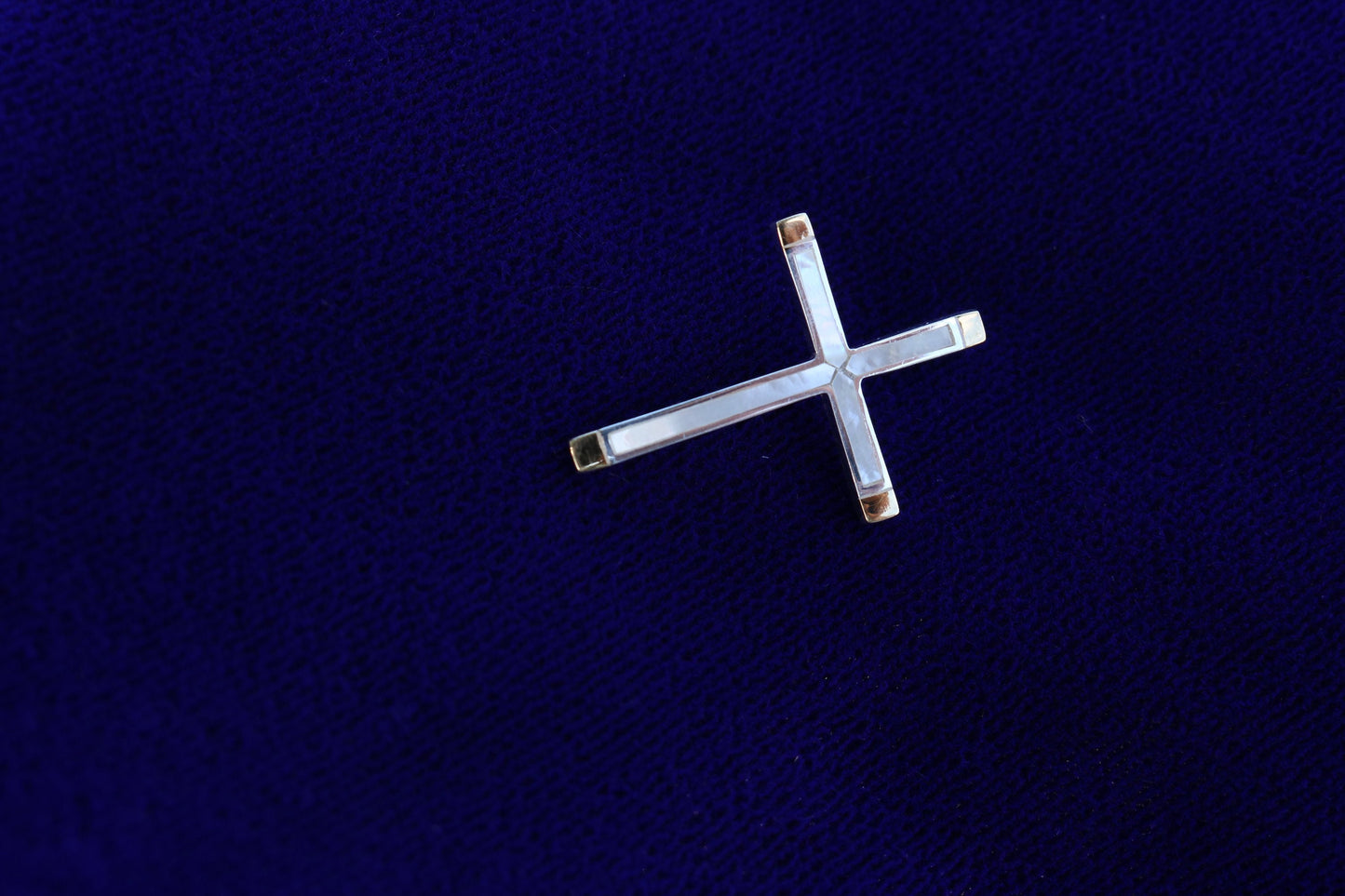 Cross 18k Gold Vermeil Pendant Necklace. Mother of Pearl, Abalone Shell.
