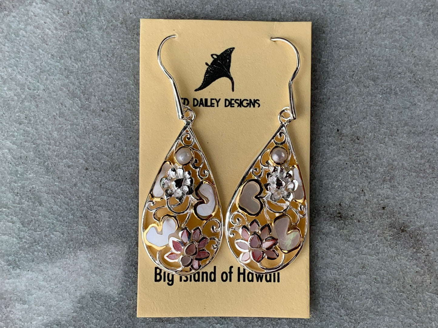 Pink Lotus Flower Teardrop Shell Earrings
