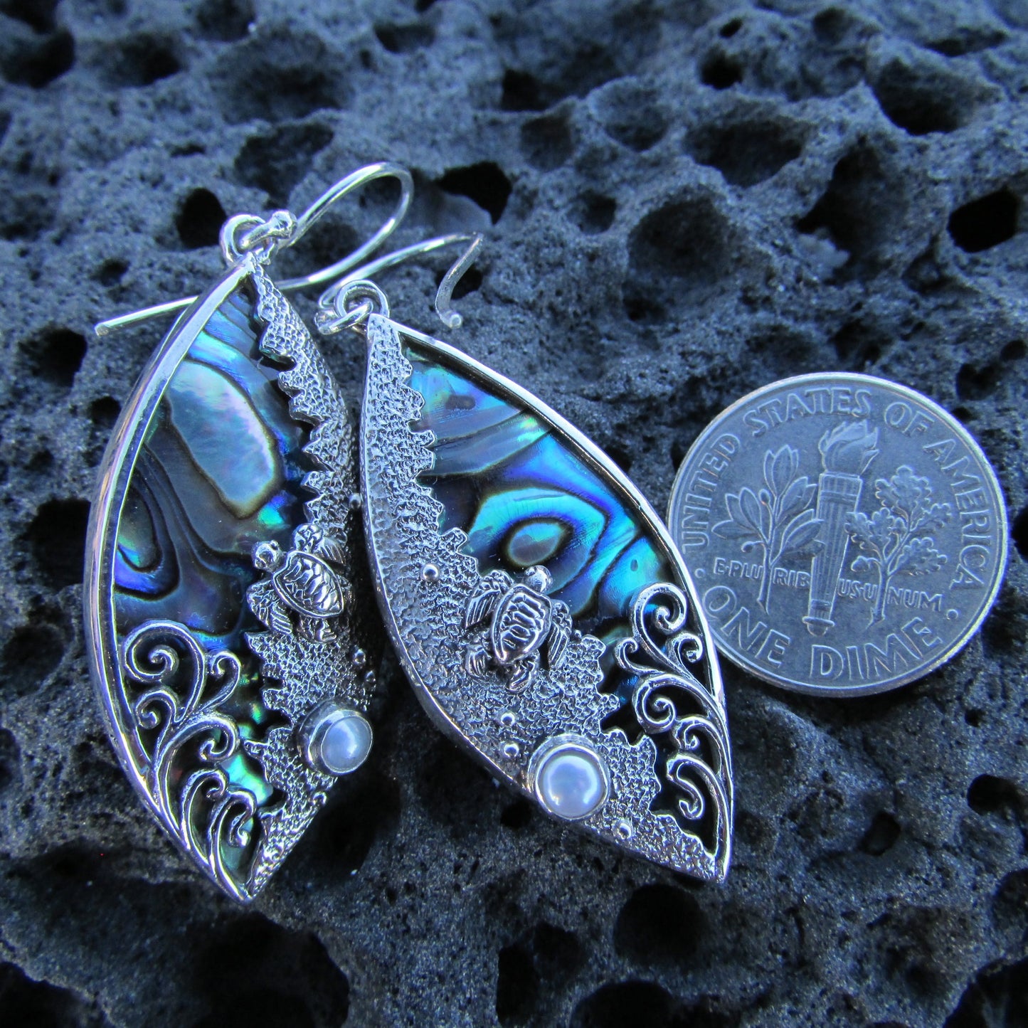 Sea Turtle Wave Earrings | Paua Abalone Shell | Sterling Silver | Ocean | Beach | Gift | Jewelry | Handmade | Unique
