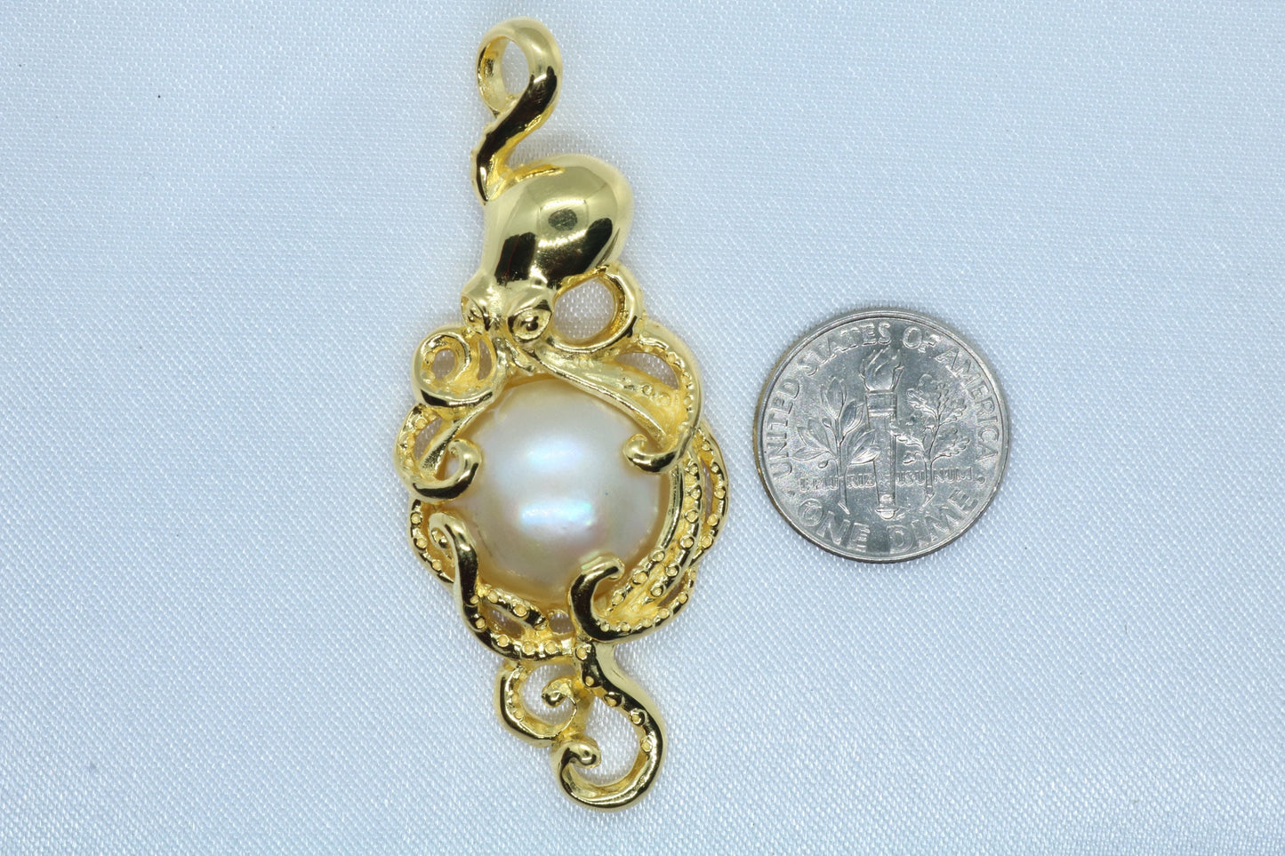 Octopus Hawaiian He’e 18k Gold Vermeil Mabe White Pearl Necklace Pendant