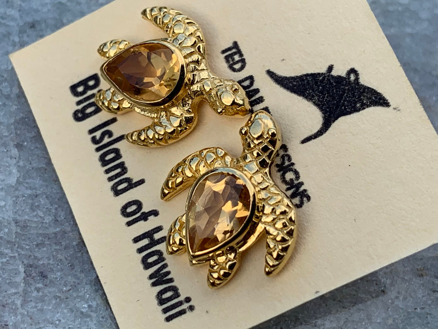 Turtle charm citrine gold vermeil stud earrings
