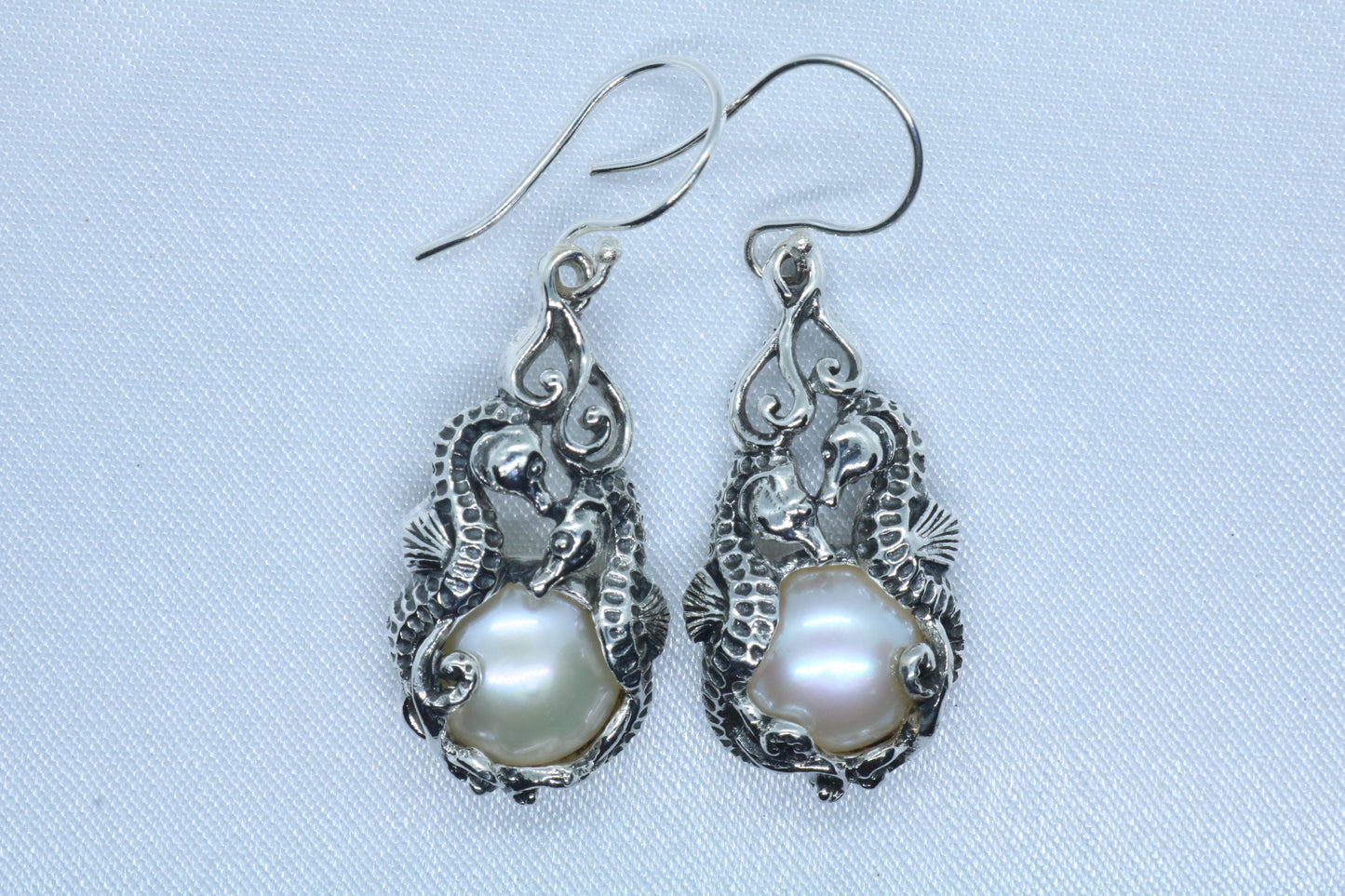 Seahorses Mabe White Pearl Silver Earrings