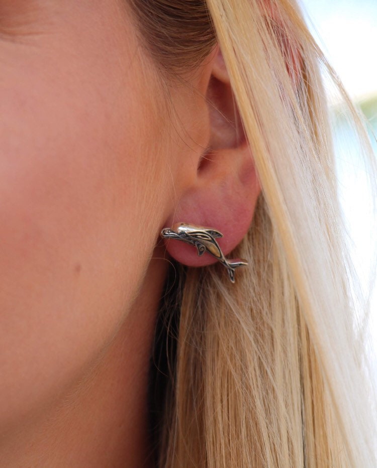 Dolphin Earrings Stud | Sterling Silver | Ocean | Beach | Gift | Jewelry | Handmade | Unique