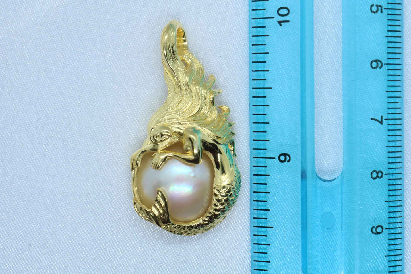Mermaid 18k Gold Vermeil Mabe White Pearl Necklace Pendant