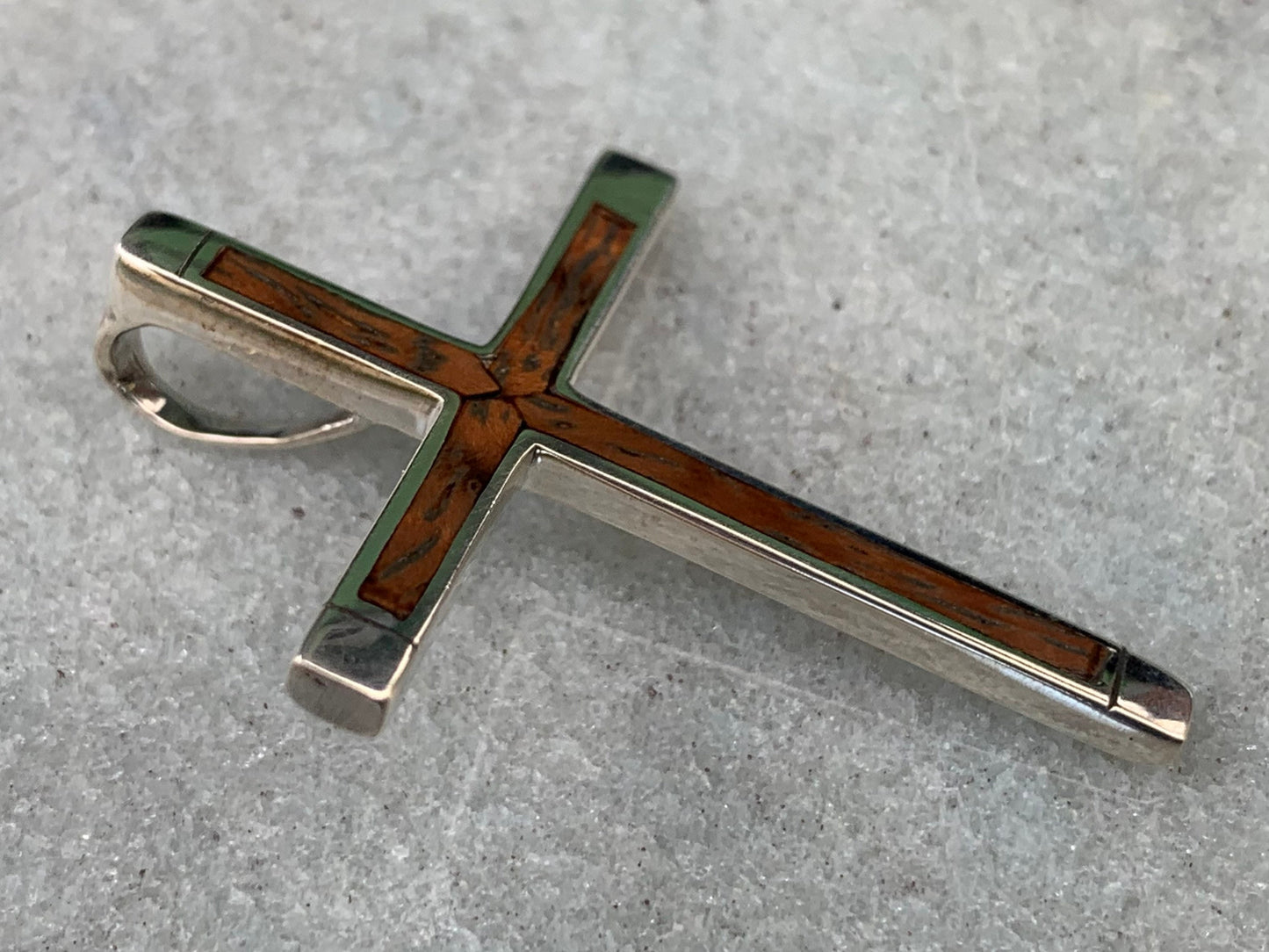 Cross Necklace Pendant. Sterling Silver, Hawaiian Koa Wood.