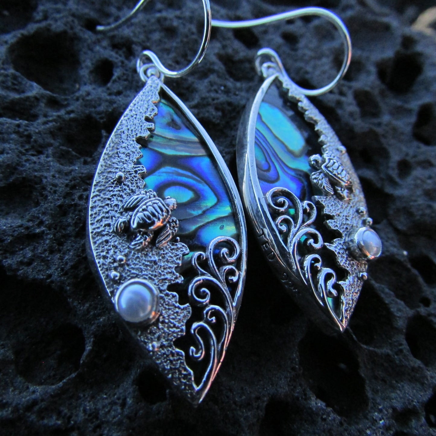 Sea Turtle Wave Earrings | Paua Abalone Shell | Sterling Silver | Ocean | Beach | Gift | Jewelry | Handmade | Unique