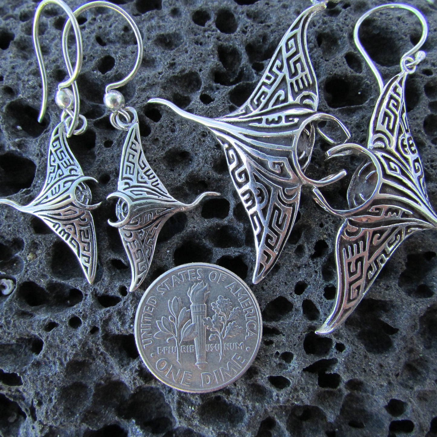 Manta Ray Earrings Large | Sterling Silver | Ocean | Beach | Gift | Jewelry | Handmade | Unique