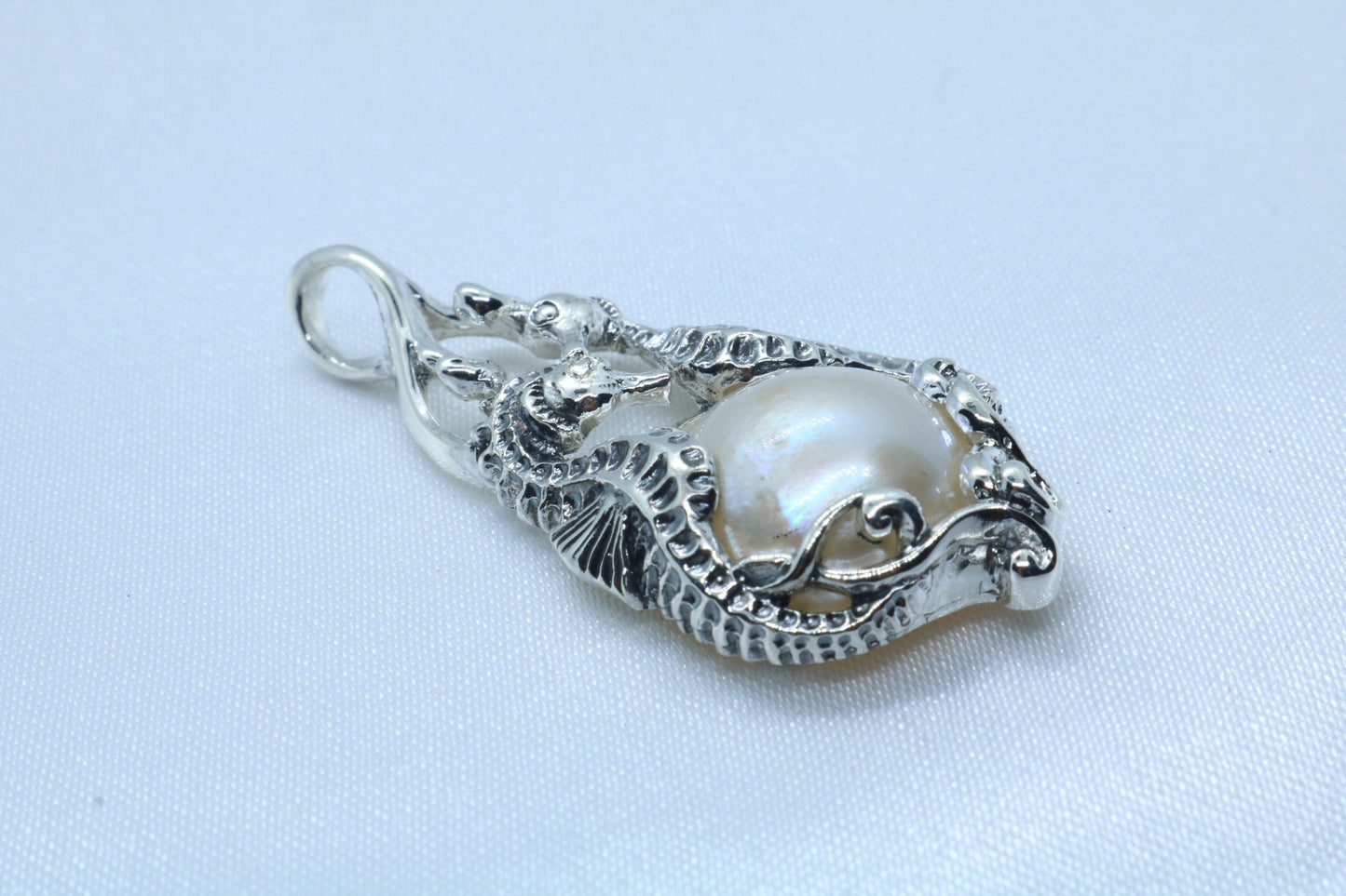 Seahorses Mabe White Pearl Pendant Necklace