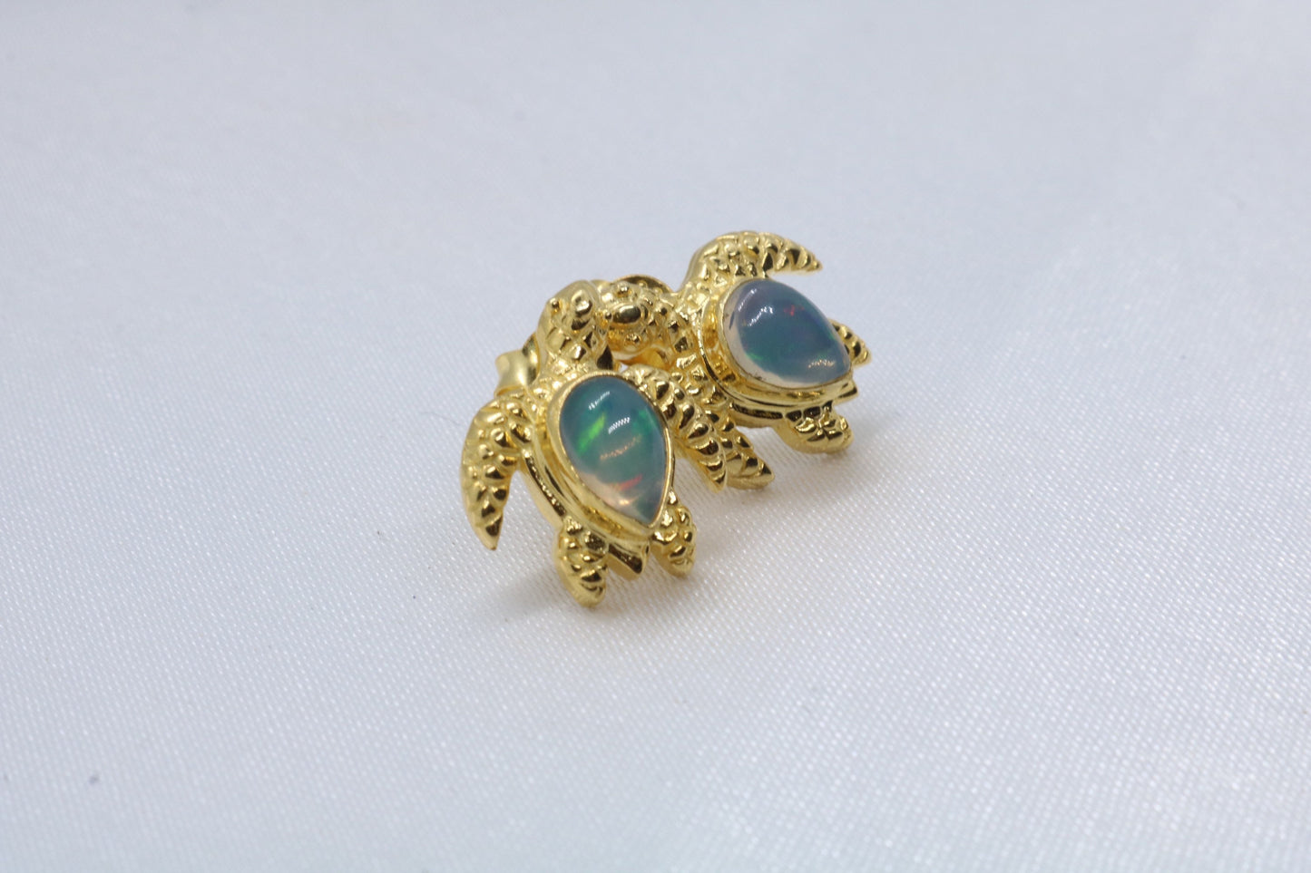 Opal Turtles Hawaiian Honu 18K Gold Vermeil Mother of Pearl Stud Earrings