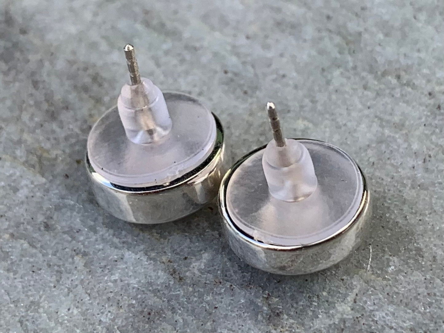 Coin Pearl Earrings Stud. Sterling Silver.