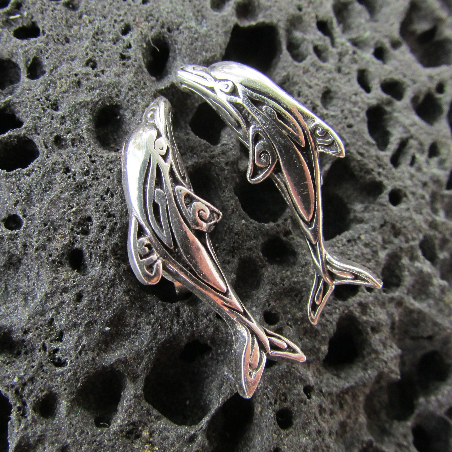 Dolphin Earrings Stud | Sterling Silver | Ocean | Beach | Gift | Jewelry | Handmade | Unique