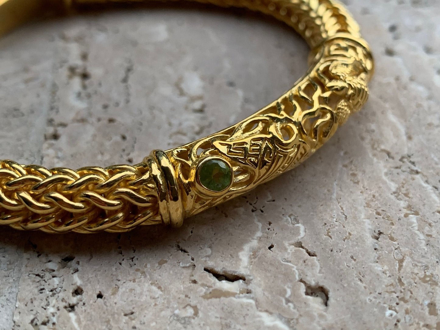 18K Gold Vermeil Peridot Bracelet. Hawaiian Turtle (Honu) and Manta Ray (Hahalua) Design.