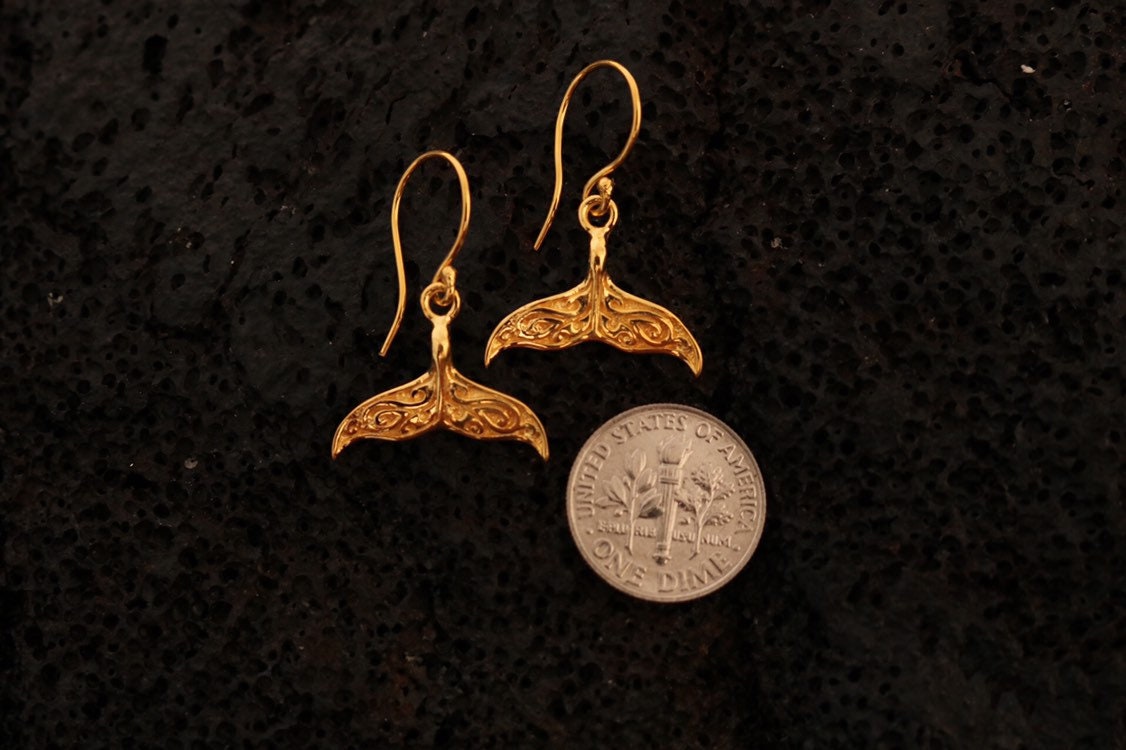 18K Gold Vermeil Whale Tail Earrings.