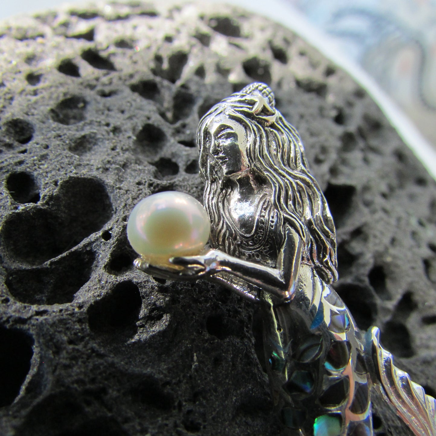 Mermaid Necklace Pendant | Pearl | Sterling Silver | Paua Shell | Abalone Shell | Ocean | Beach | Gift | Jewelry | Handmade | Unique