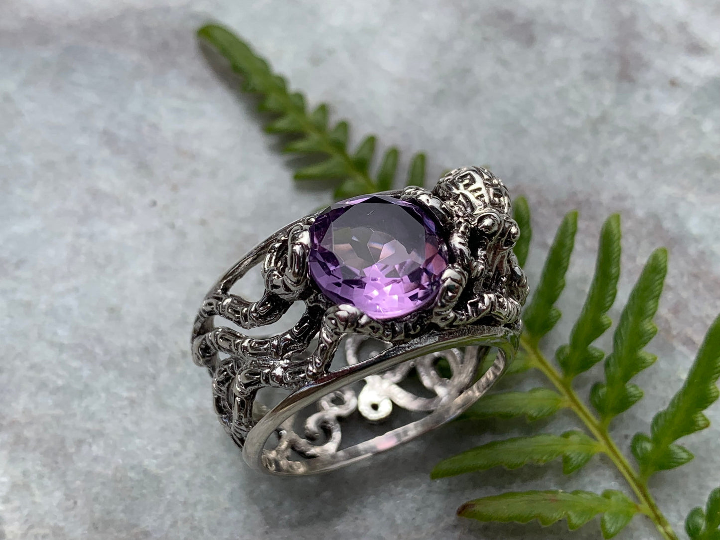 Octopus Ring. Amethyst, Sterling Silver.