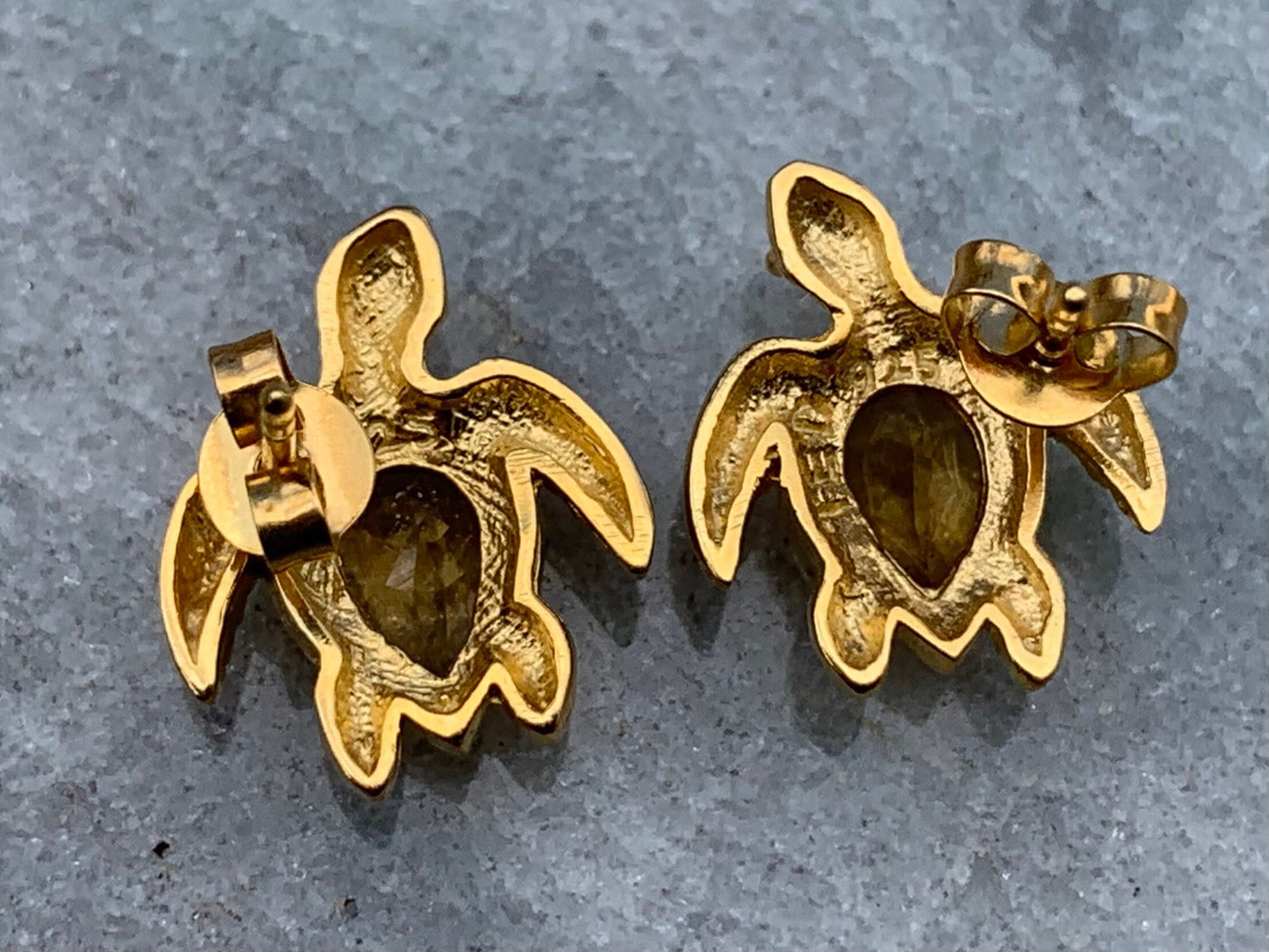 Turtle charm citrine gold vermeil stud earrings