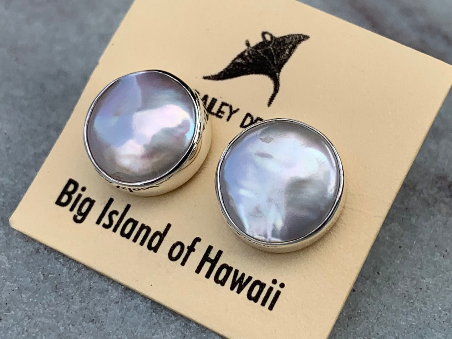 Coin Pearl Earrings Stud. Sterling Silver.