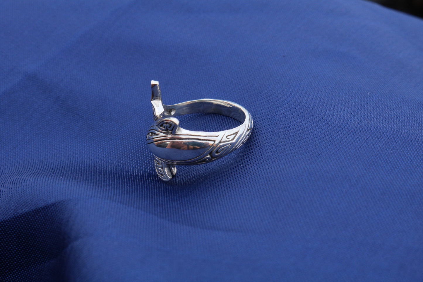 Dolphin Ring Tribal Polynesian Tattoo Design Naia. Sterling Silver.