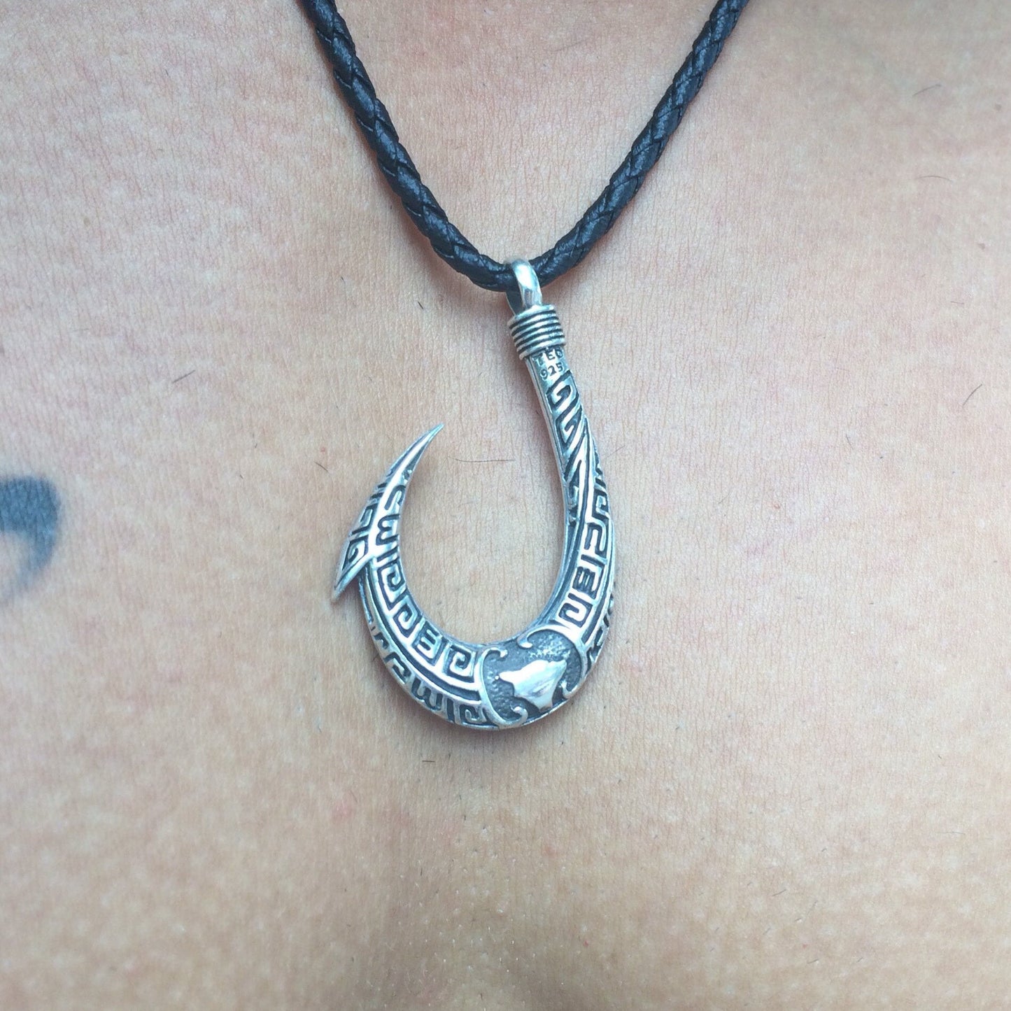 Fishing Hook with Hawaii's Big Island Shape | Sterling Silver | Ocean | Beach | Gift | Jewelry | Handmade | Unique