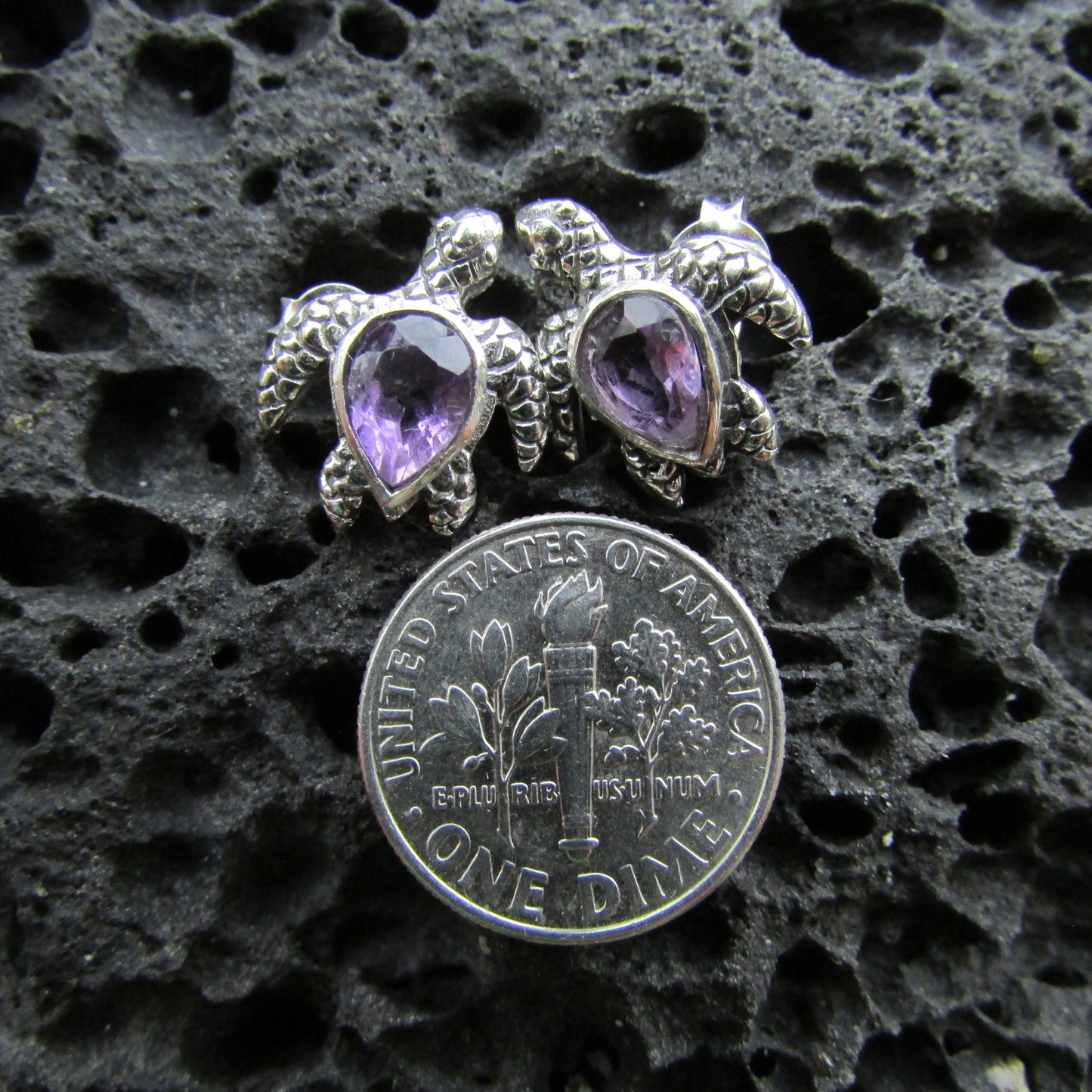 Sea Turtle Stud Earrings | Amethyst | Sterling Silver | Ocean | Beach | Gift | Jewelry | Handmade | Unique