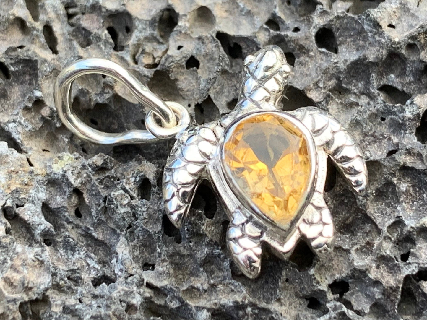 Turtle Charm Citrine Necklace Pendant Sterling Silver
