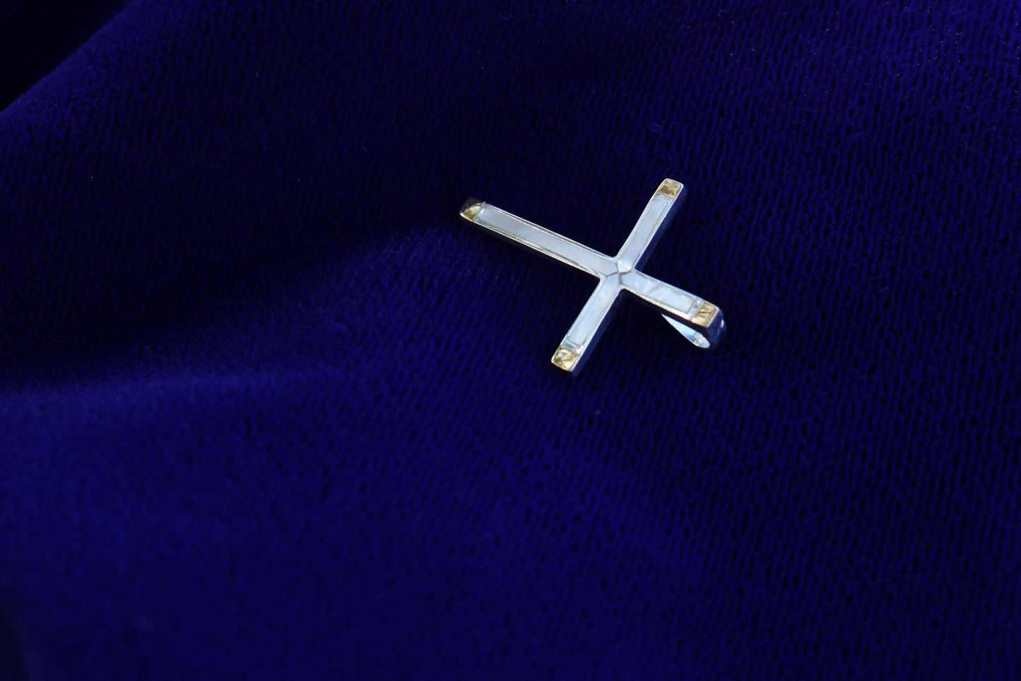 Cross 18k Gold Vermeil Pendant Necklace. Mother of Pearl, Abalone Shell.
