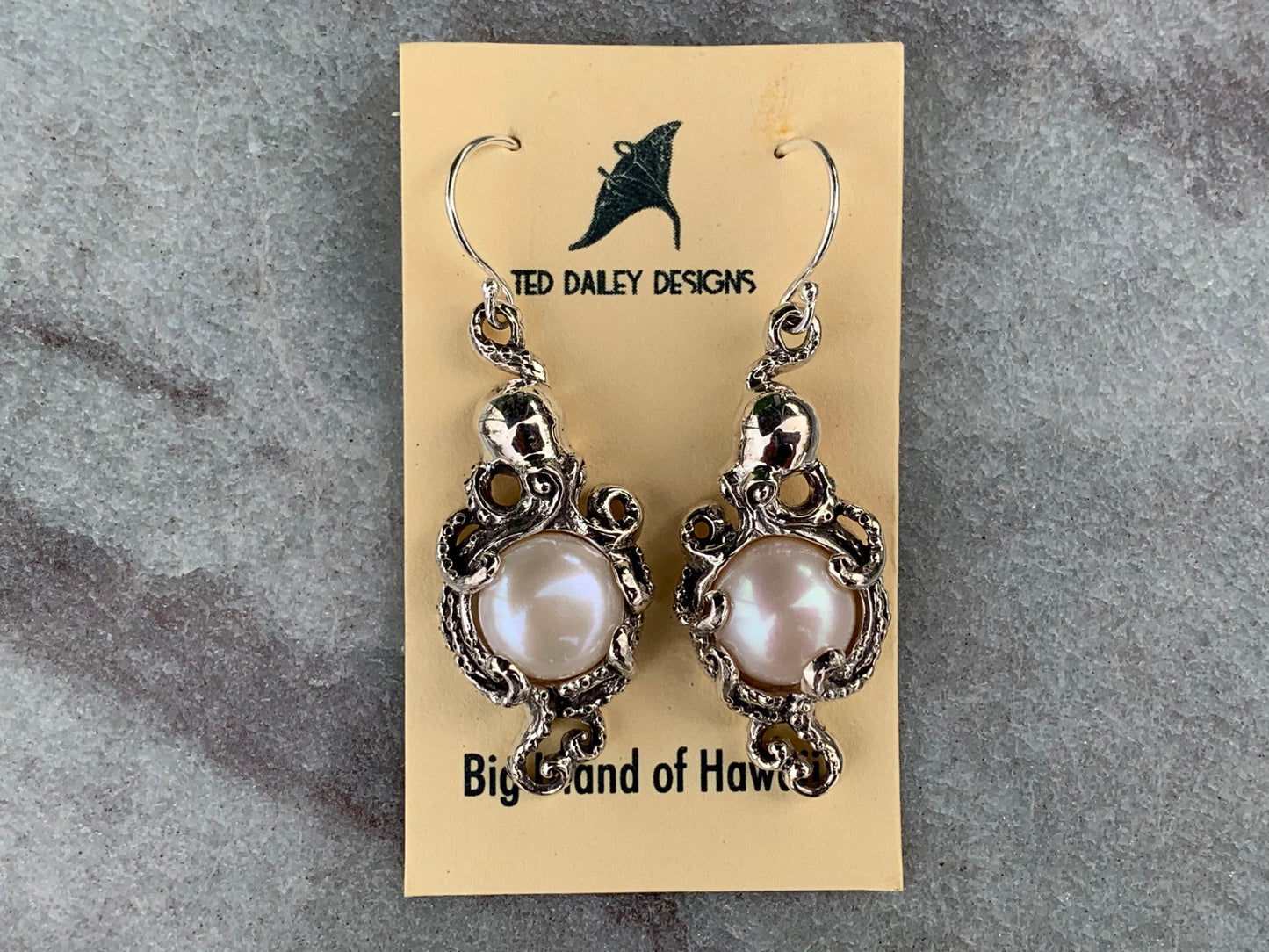 Mabe Pearl Octopus earrings. Sterling Silver.