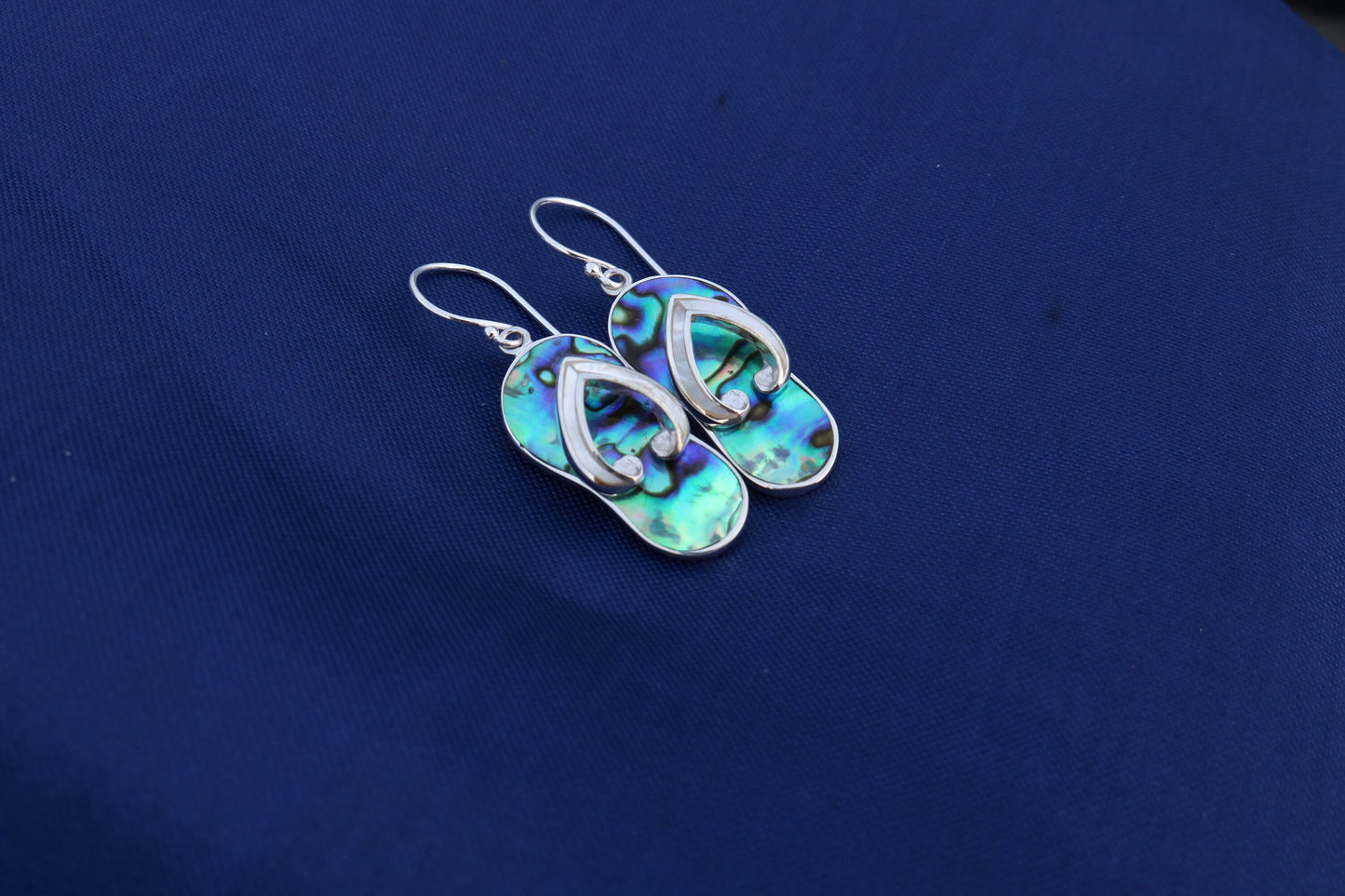 Beach Slippers Flip Flops Charm Earrings. Sterling Silver, Mother of Pearl, Abalone Shell.