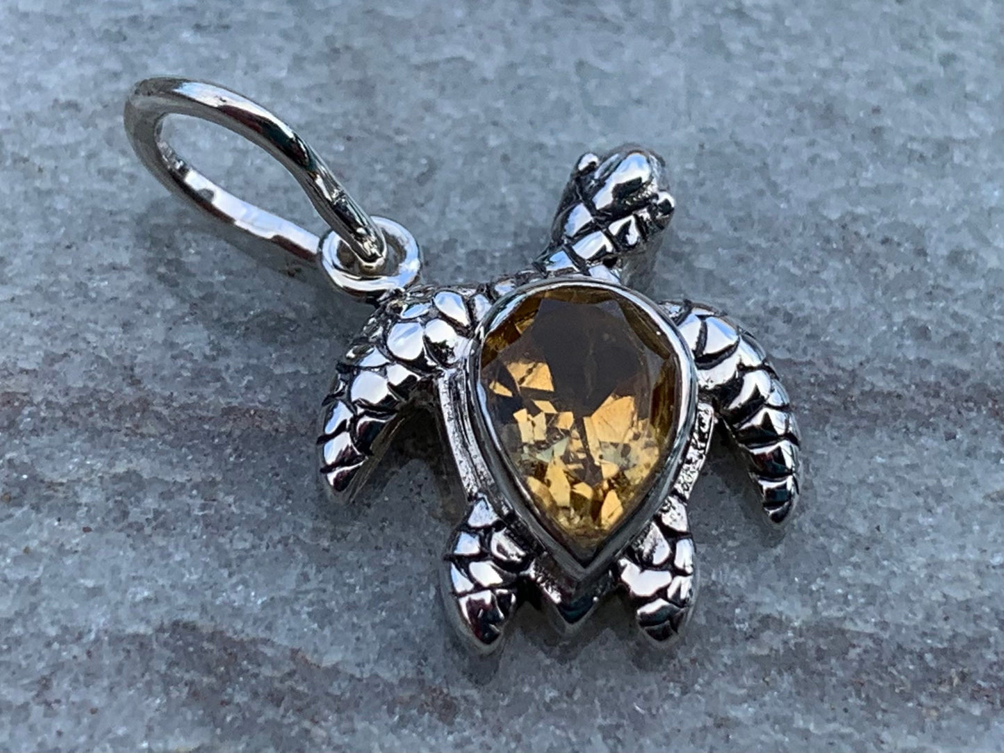 Turtle Charm Citrine Necklace Pendant Sterling Silver