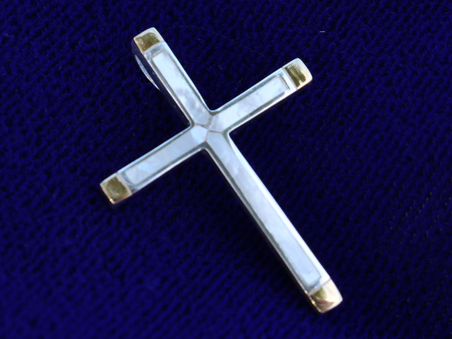 Cross 18k Gold Vermeil Pendant Necklace. Mother of Pearl, Abalone Shell.
