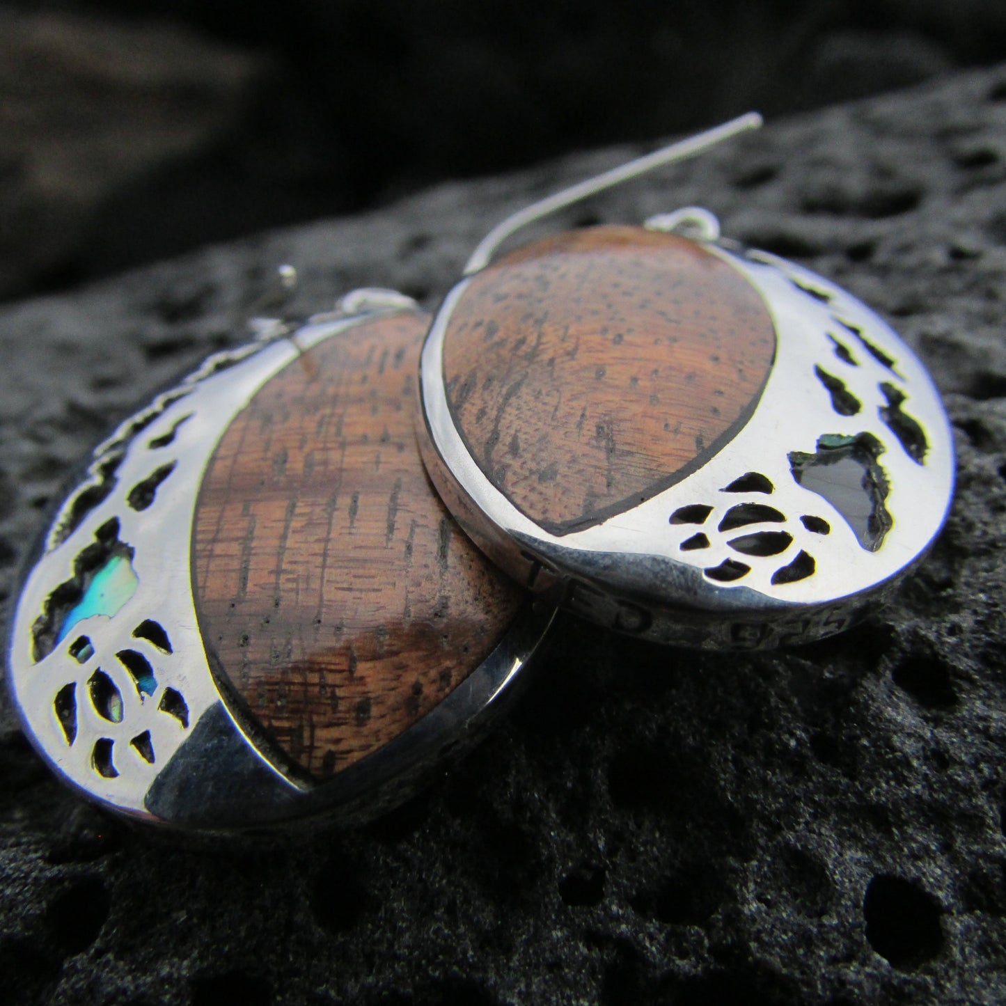 Hawaii Island Chain Earrings | Koa Wood | Sterling Silver | Abalone Paua Shell | Ocean | Beach | Gift | Jewelry | Handmade | Unique