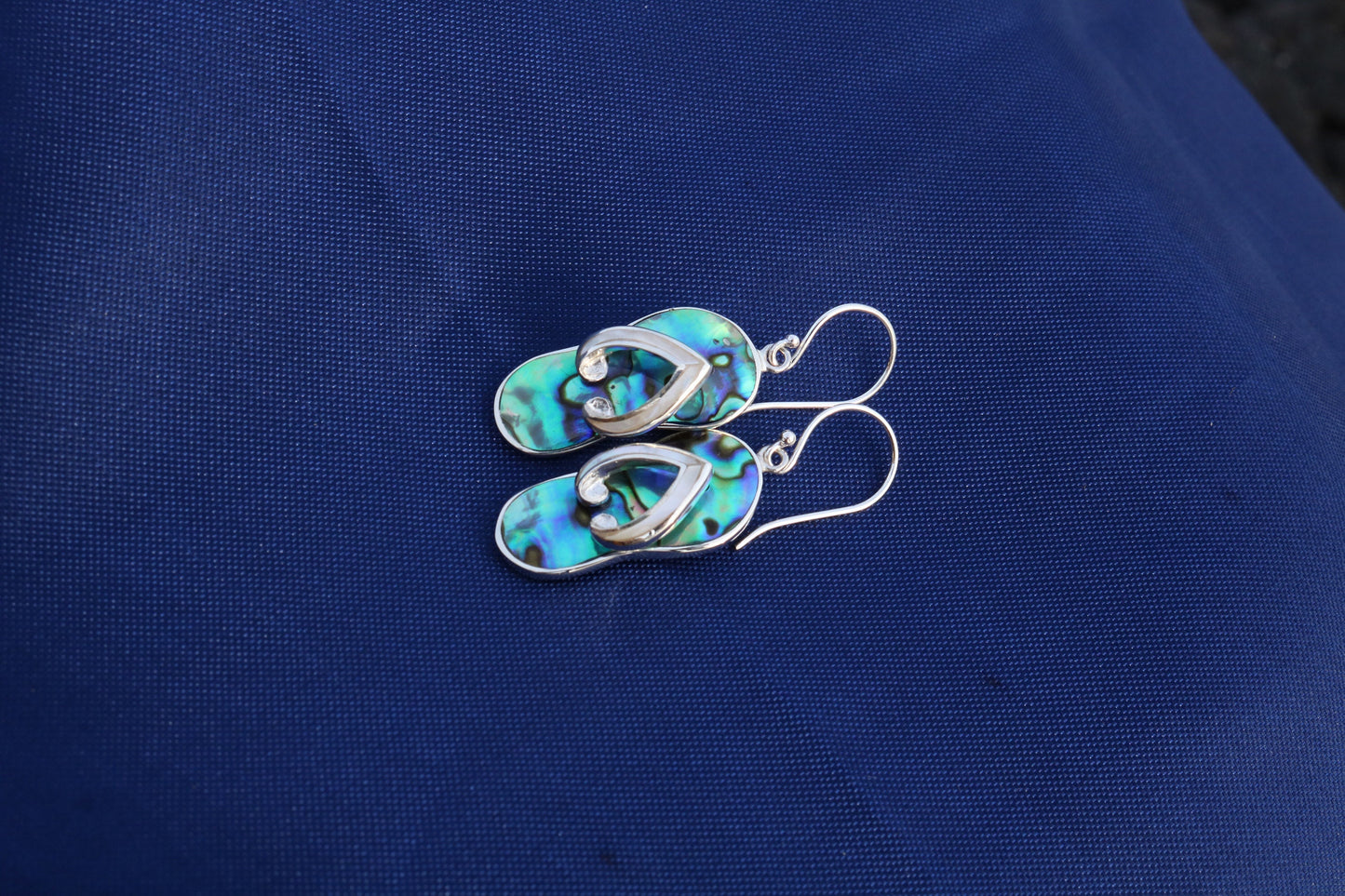 Beach Slippers Flip Flops Charm Earrings. Sterling Silver, Mother of Pearl, Abalone Shell.