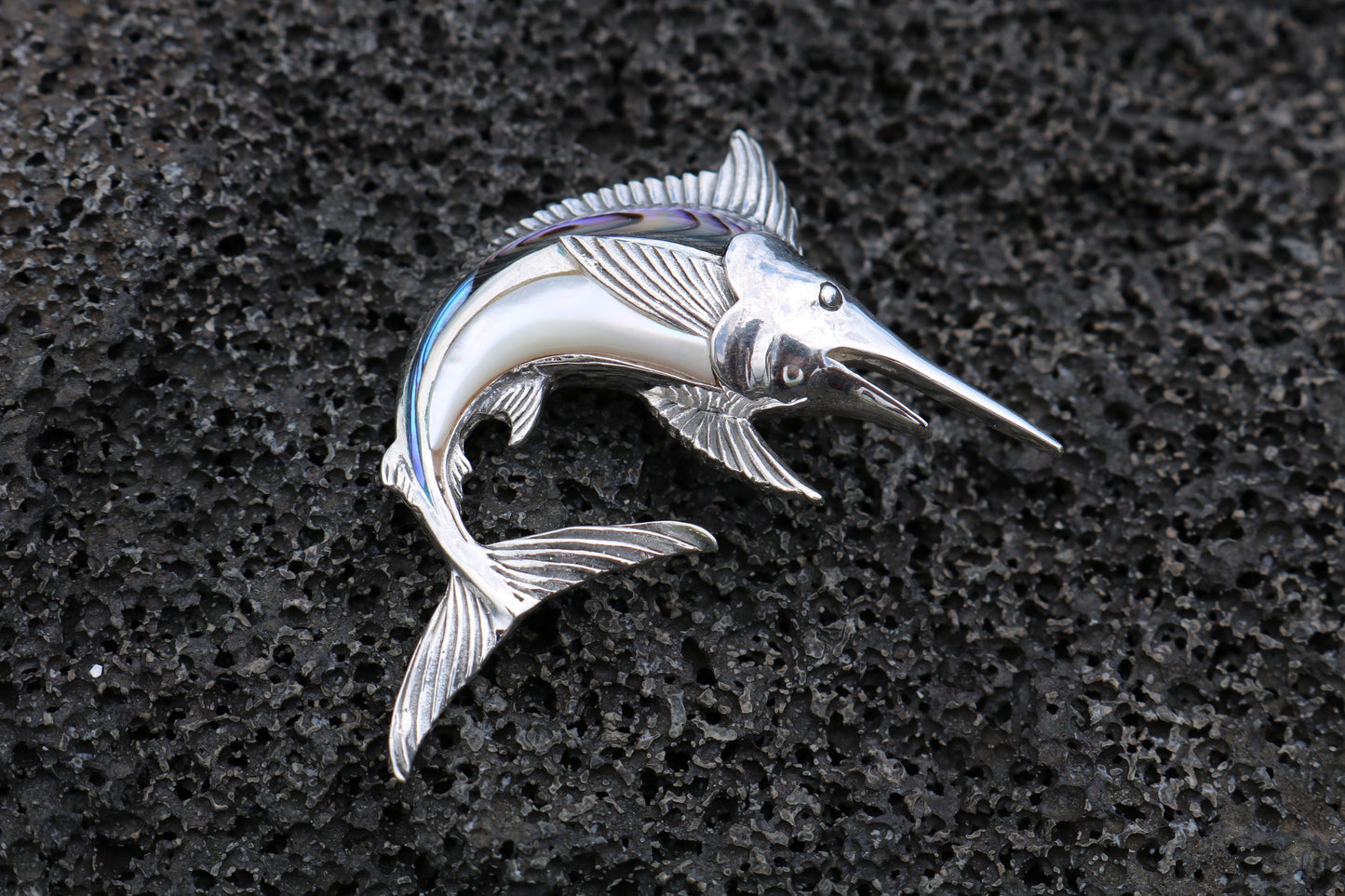 Marlin Fish Necklace Pendant. Abalone Paua Shell, Mother of Pearl. Gift for Real Fisherman. Billfisher Kona.