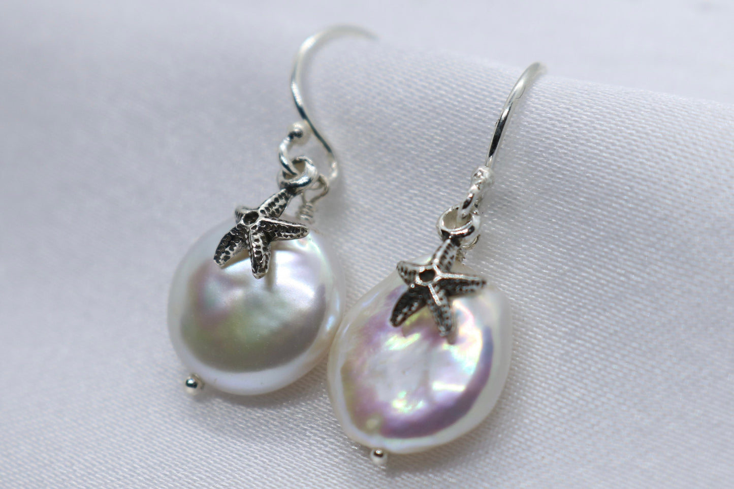 Starfish Pearl Earrings Charm Coin Silver Jewelry